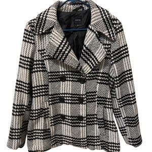 Rampage Black & White Plaid Peacoat Double Breasted Women's Size Large EUC Y2K
